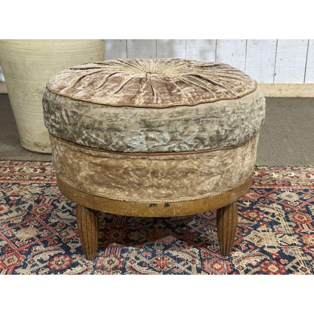 Textile Art Deco Pouf in Beige Fabric, 1930s For Sale - Image 7 of 10