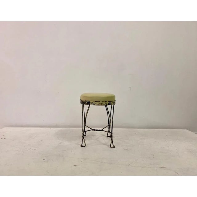Cream Wrought Iron and Leather Stool, 1960s For Sale - Image 8 of 10