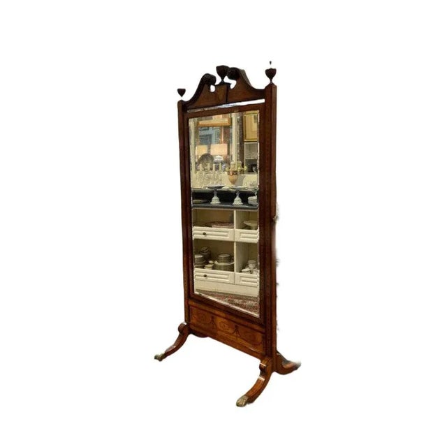 Brown Edwardian, Antique George III Style Mahogany/Satin Wood Cheval Mirror For Sale - Image 8 of 8