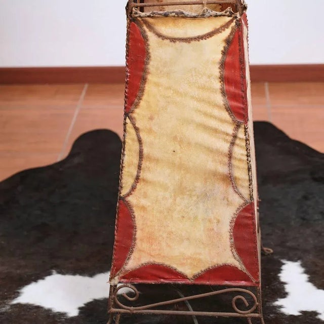 Metal Vintage Leather and Iron Lamp For Sale - Image 7 of 8