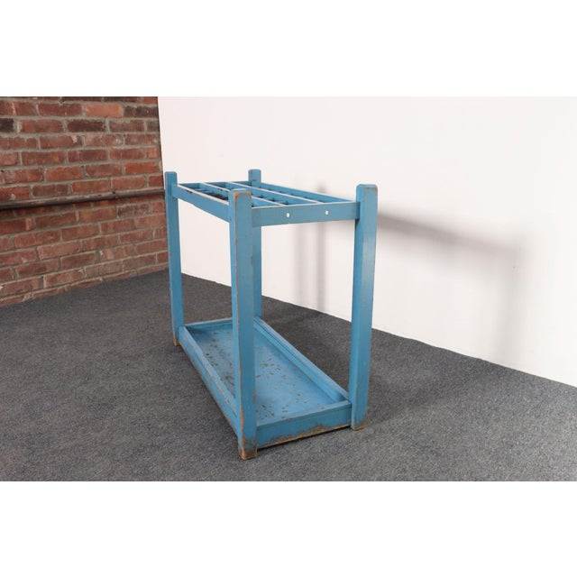 Primitive American Robin's Egg Blue Painted Wood Umbrella or Cane Stand For Sale In New York - Image 6 of 17
