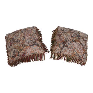 Pair Stunning Decorator Square Pillows W. Fringe For Sale