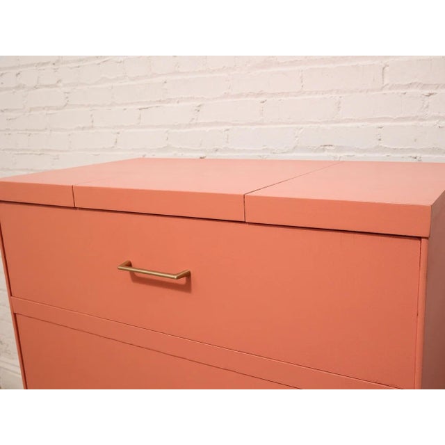Vintage Postmodern Burnt Orange Four-Drawer Highboy Dresser With Brass Hardware For Sale - Image 11 of 12