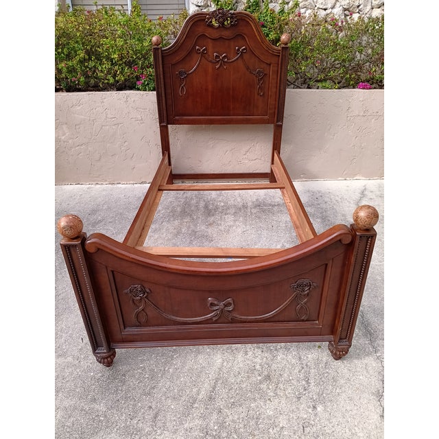Vintage Twin Headboard Footboard Rails Dark Wood Tone For Sale In Naples, FL - Image 6 of 6