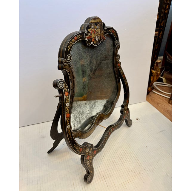 Chinoiserie 19th Century Chinoiserie Tabletop / Vanity Mirror on Stand For Sale - Image 3 of 14
