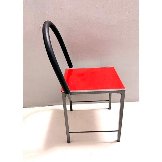 1980s Vintage Red Side Chair in Laminate & Metal in the style of Ettore Sottsass, Italy, 1980s For Sale - Image 5 of 11
