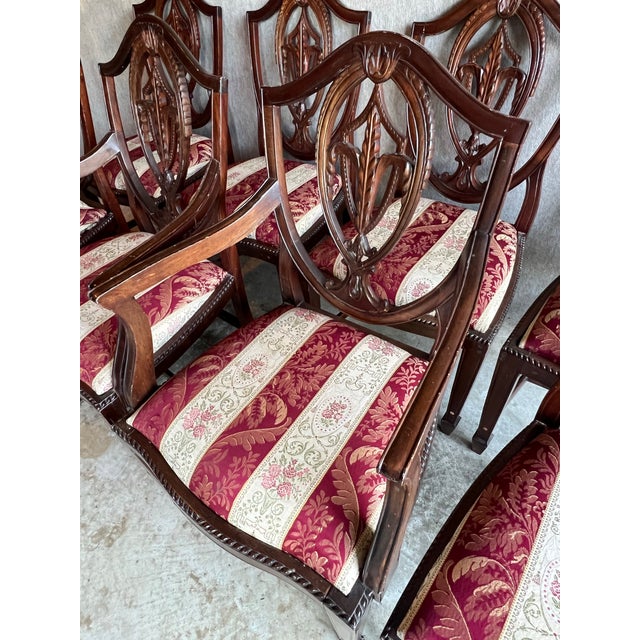 Set of 8 Late 20th Century Carved Mahogany Hepplewhite Chairs in Need of Restoration For Sale - Image 11 of 12