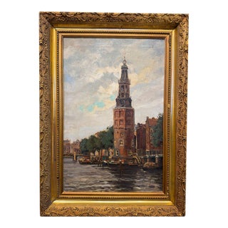 19th Century Cityscape Oil Painting 'Church Tower' For Sale