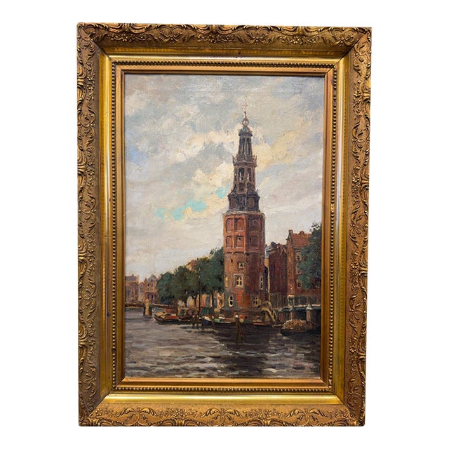 19th Century Cityscape Oil Painting 'Church Tower' For Sale