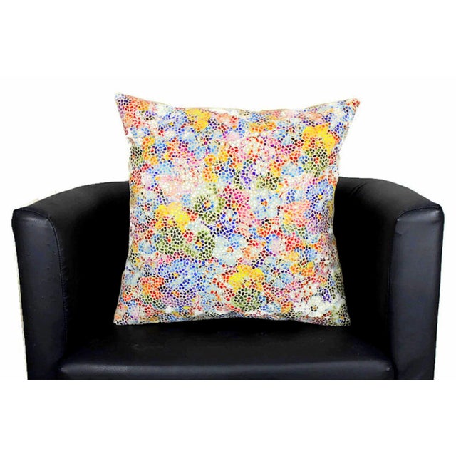 Mid-Century Modern Floral Mosaic Genuine Leather Pillow For Sale - Image 3 of 13