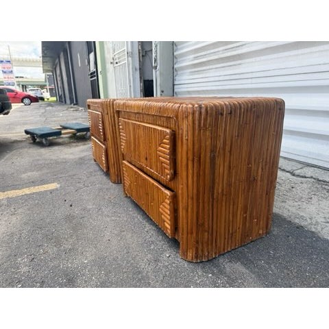 Gabriella Crespi Pair of 70's Watterfall Rattan Nightstands Manner of Gabriella Crespi - A Pair For Sale - Image 4 of 9