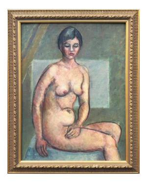 Post Impressionist Seated Nude Female by Newhouse Oil on Canvas C.1950s