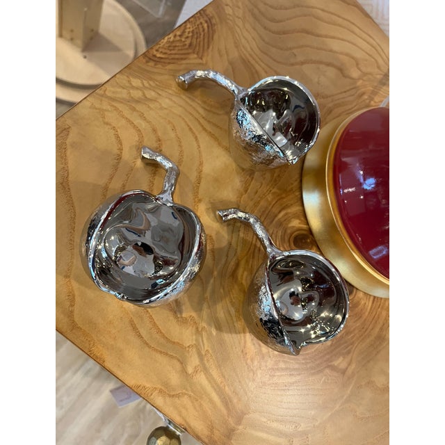 The nickel finished solid cast brass piece is a fun way to serve party snacks. The chestnut shape is charming and amusing.