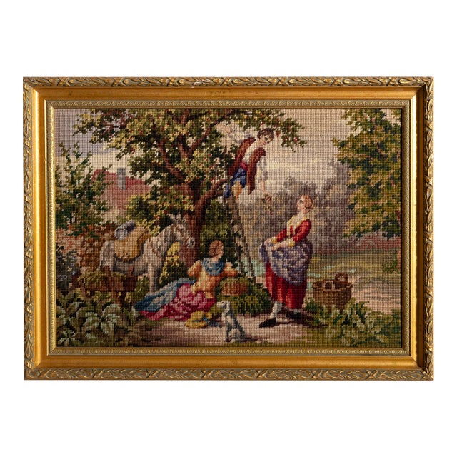 Group Picking Fruit, Unknown Artist Embroidered Landscape For Sale