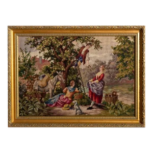 Group Picking Fruit, Unknown Artist Embroidered Landscape