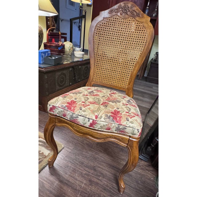 Brown Vintage Drexel Cabernet Classics Pecan Dining Table and Six Cane-Back Chairs For Sale - Image 8 of 12