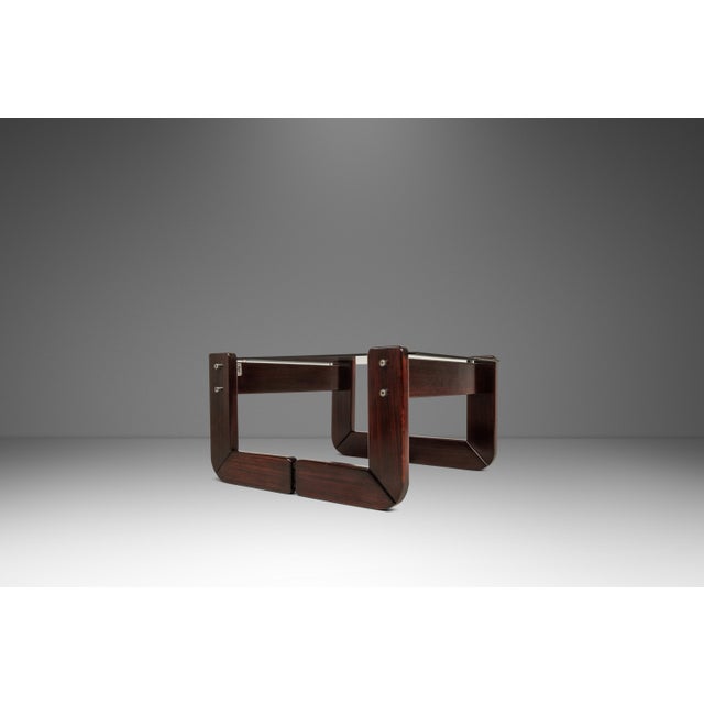 1970s Set of Two (2) Mid-Century Modern Brutalist End Tables W/ Smoked Glass Tops in Jacaranda by Percival Lafer, Brazil, C. 1970s For Sale - Image 5 of 18