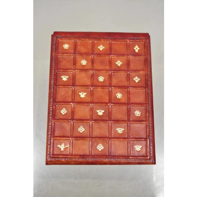 Vintage Italian Hollywood Regency Red Tooled Leather Gold Gilt 3 Pc Desk Set For Sale - Image 4 of 12