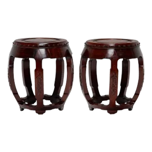 Pair of Early 20th Century Chinese Hardwood Drum Stools