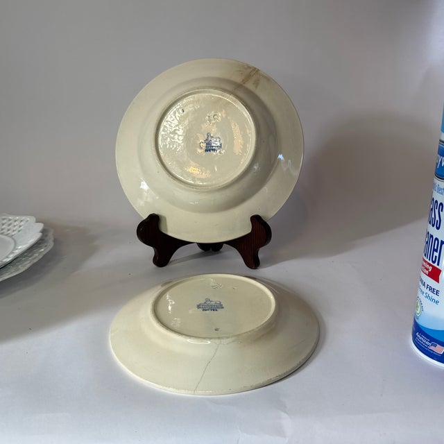 Pair of Antique Petrus Regout & Co. Maastricht Blue White Transferware Plate & Bowl in Distel” (Thistle) Pattern For Sale - Image 4 of 7