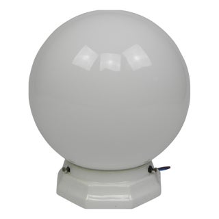 Art Deco Ceiling Lamp with Round Glass Ball and Porcelain Fixture, 1930s For Sale