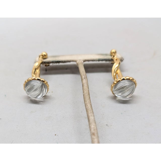 Trifari Vintage 1990s Signed Trifari Tm Goldtone Clear Melon Rhinestone Drop Pierced Earrings-2 Pieces For Sale - Image 4 of 10