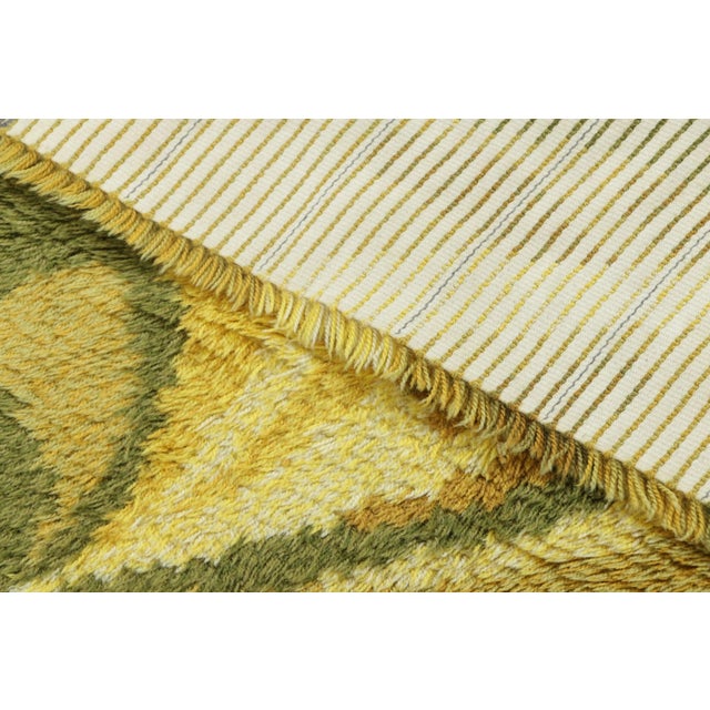Yellow Vintage Swedish Rya Rug With Green-Yellow Botanical Paisley Design - Rug & Kilim For Sale - Image 8 of 9