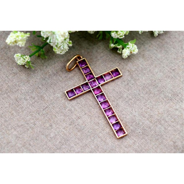 19.2k Gold Cross Pendant with Rubies For Sale - Image 5 of 8