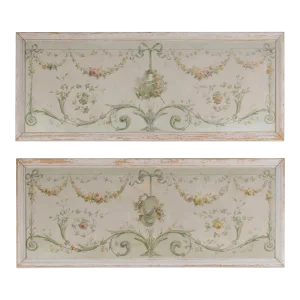 1860s French Napoléon III Oil on Canvas Over Doors with Floral Garlands - A Pair