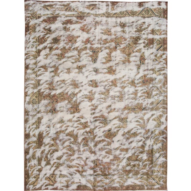 Taupe Vintage Distressed Persian Tabriz Rug For Sale - Image 8 of 8