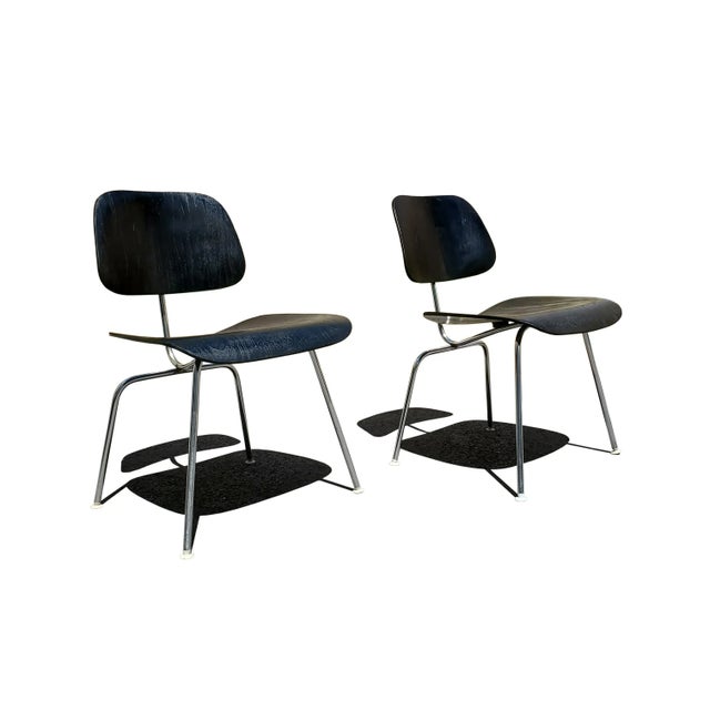 A Black Mid-Century Modern Eames Dcm Chairs For Sale - Image 10 of 10