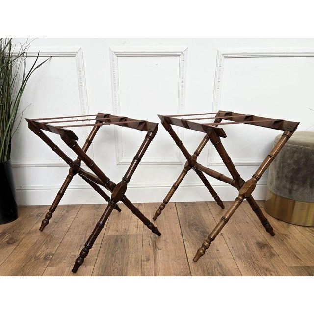 Brown Vintage Italian Foldable Luggage Racks Stands, 1970s, Set of 2 For Sale - Image 8 of 9