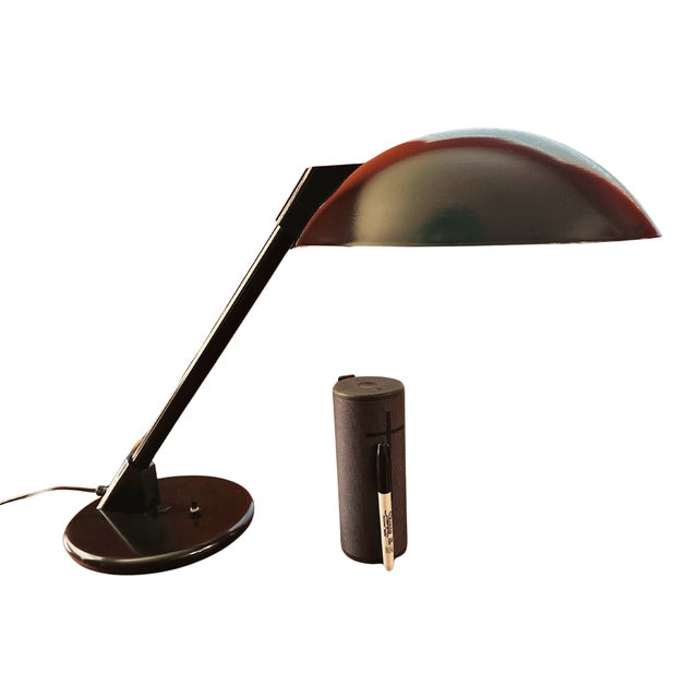 Vintage Postmodern Art Specialty Co. Oversized Black Cantilever Saucer Desk Lamp For Sale In Sacramento - Image 6 of 13