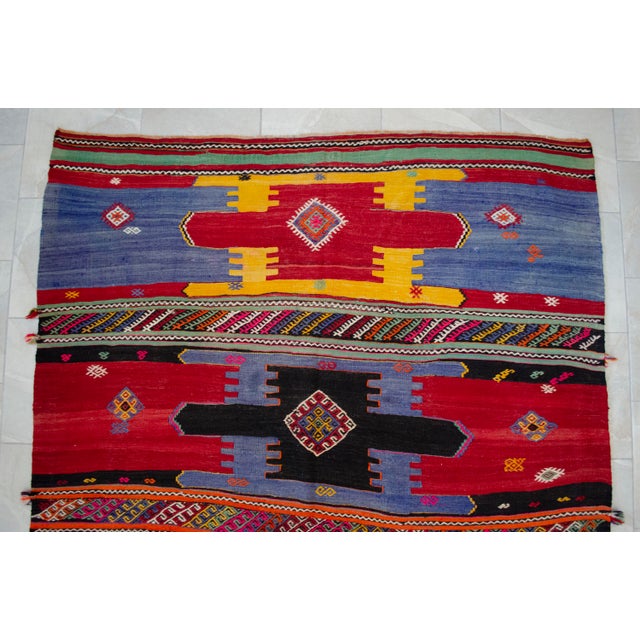 Blue Vintage Hand-Woven Wool Turkish Rug - 5′11″ X 10′10″ For Sale - Image 8 of 13