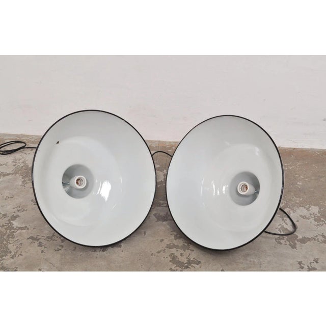 Industrial Vintage Enamel Pendant Lamps, 1950s For Sale - Image 3 of 9