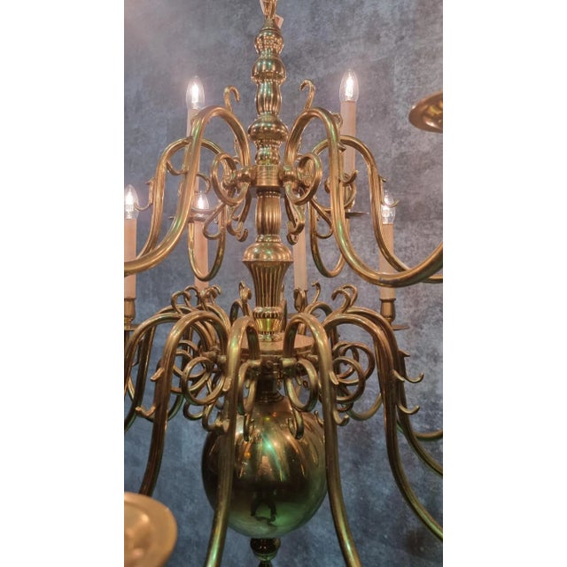 20th Century Dutch 2-Tiered Brass Chandelier For Sale - Image 6 of 12
