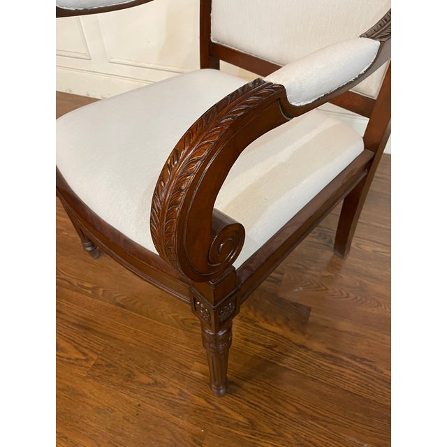 Wood Set of Eight Newport Dining Chairs With Base Muslin Fabric - Showroom Samples For Sale - Image 7 of 18