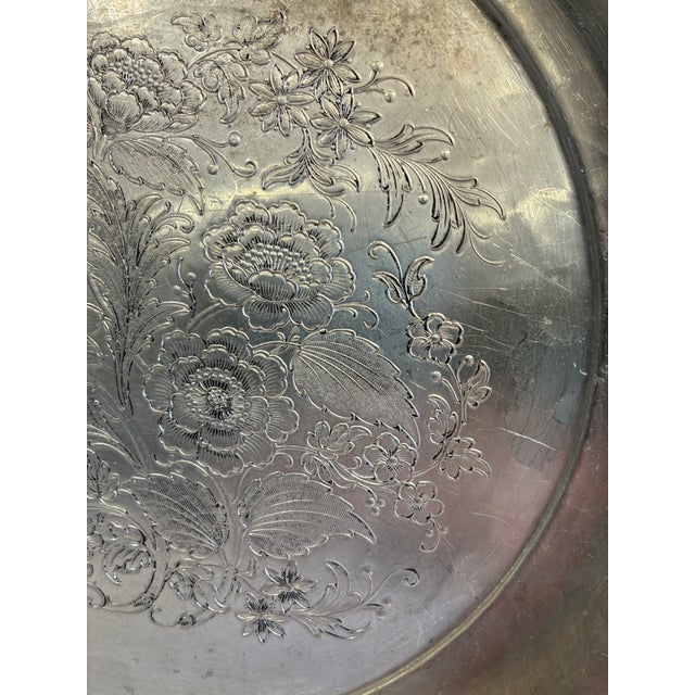 Vintage Federal Silver Co. Hand-Wrought Aluminum Floral Tray For Sale - Image 4 of 12