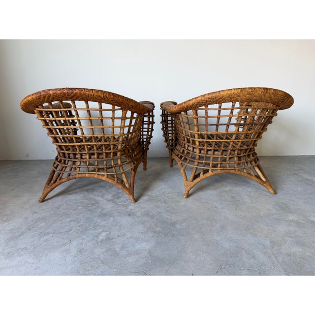 Vintage Boho Coastal Organic Rattan Lounge Chairs – A Pair For Sale - Image 10 of 12