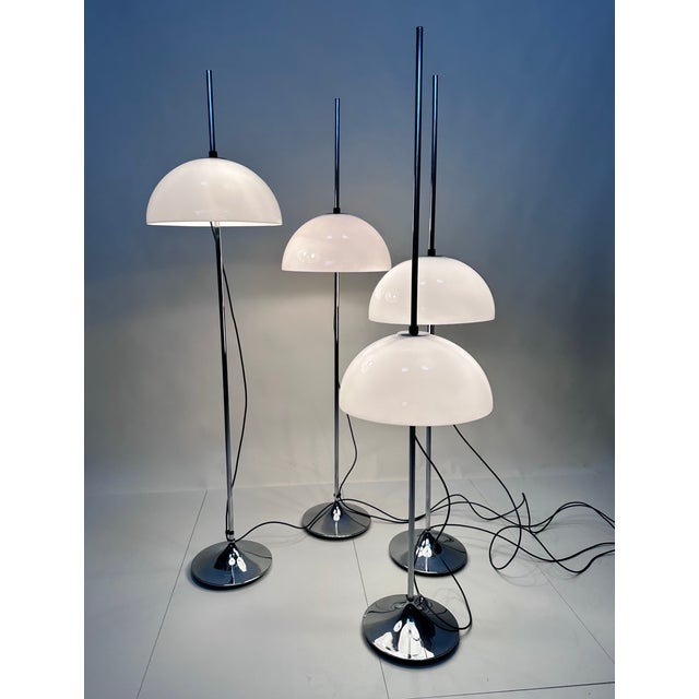 Metal Height-Adjustable Mushroom Floor Lights with Chromed Tulip Bases by Frank Bentler for Wila Leuchten, West Germany, 1960s, Set of 4 For Sale - Image 7 of 18