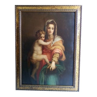 Madonna Con Il Bambino, Signed Italian Oil on Canvas Masterpiece, Achille Funi (1890–1972). For Sale