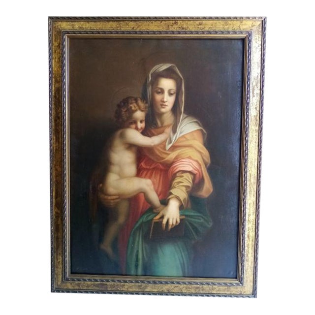 Madonna Con Il Bambino, Signed Italian Oil on Canvas Masterpiece, Achille Funi (1890–1972). For Sale