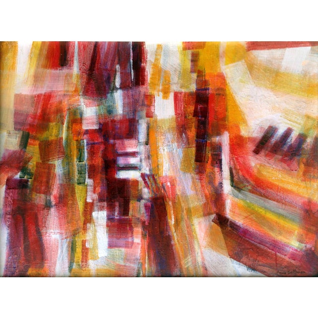 Emotive abstract in warm colors by Anna Ballarian (American, 1918-2010), playing with deep contextualized Magenta and...