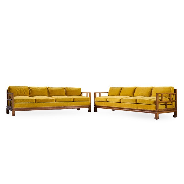 Mid-Century Modern Michael Taylor for Baker Furniture Far East Collection Mid Century Walnut Sofa - Pair For Sale - Image 3 of 13