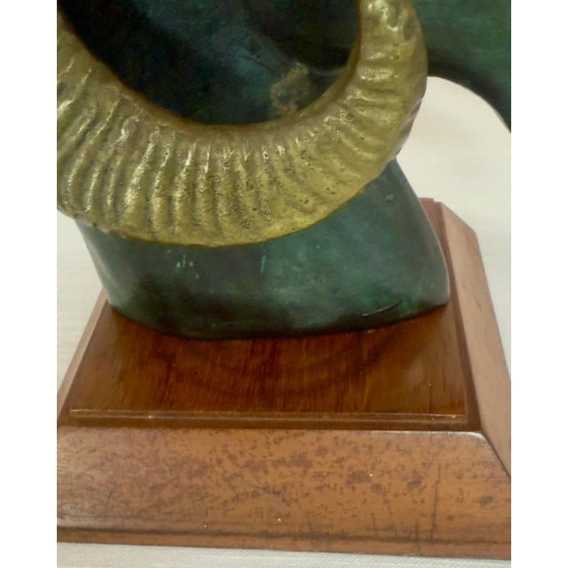 Verdigris Mid Century Brass & Verdigris Patina Ram Bust - La Barge / Marbro Style For Sale - Image 8 of 11