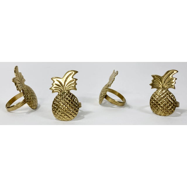 Chinoiserie Brass Pineapple Napkin Rings, S/4 For Sale - Image 3 of 4