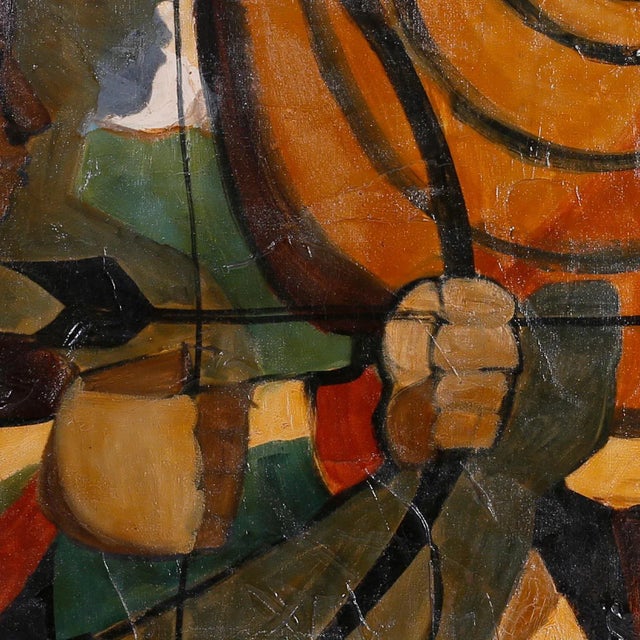 Mid 20th Century Mid-Century Modernist Oil Painting on Canvas of an Archer For Sale - Image 5 of 9