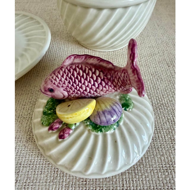 Ceramic Fitz & Floyd Soup Bowl and Saucer Set With Lid Fishes - Set of 5 For Sale - Image 7 of 7