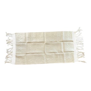 Antique French Trousseau Linen Towel With Hand Knotted Fringe For Sale