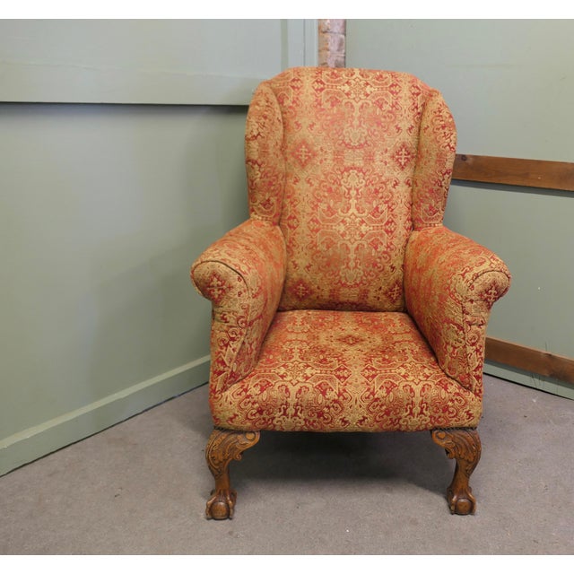 19th Century Wing Back Armchair This is a very luxurious chair, the chair has been recovered with a striking Gold and Red...